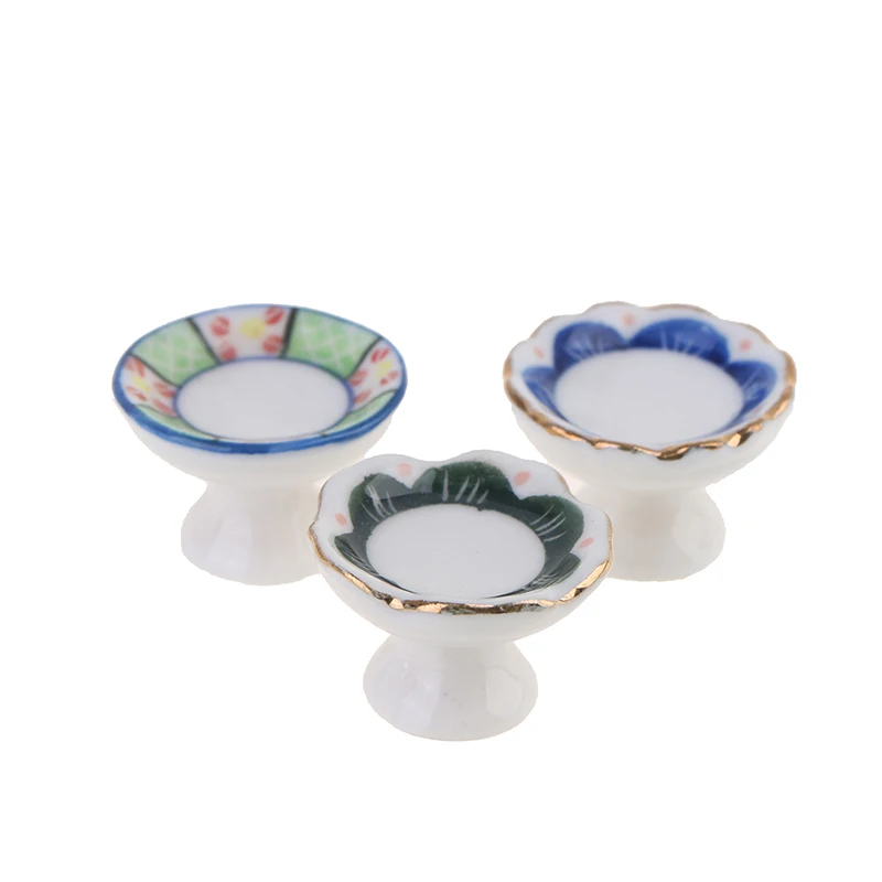 

1 шт. тарелка с высокой ногой для кукольного домика, миниатюрное блюдо для фруктов, керамическая тарелка, десертная тарелка, подставка для то...