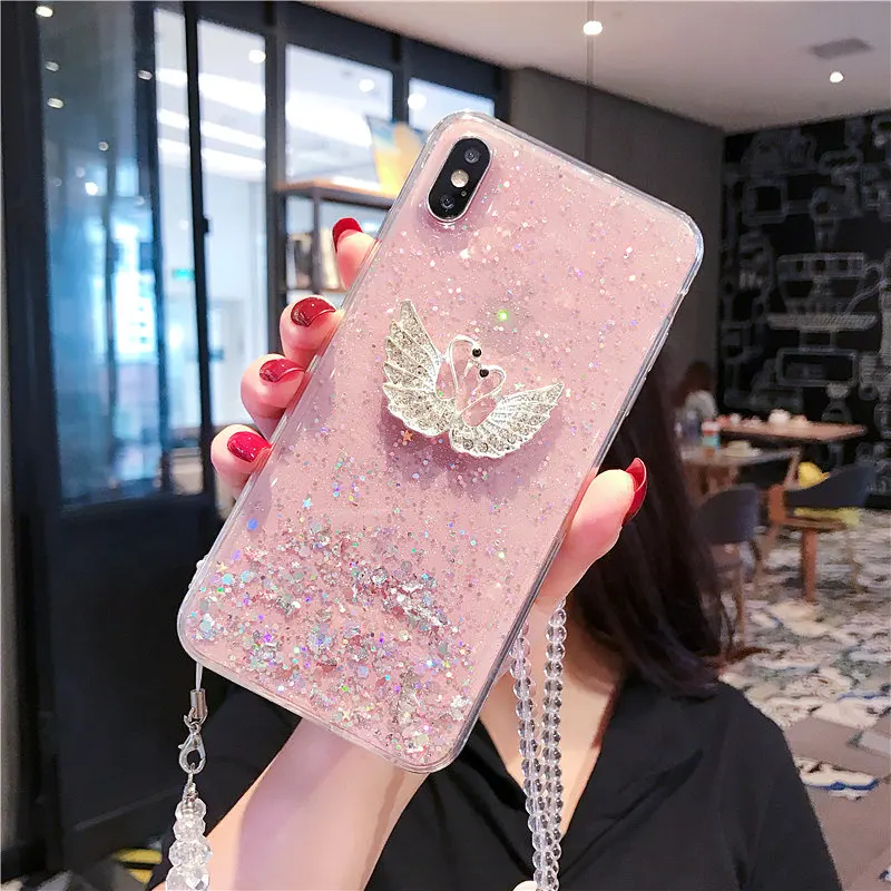 Luxury Bling White Swan Glitter Phone Case For iphone X XR 11 Pro XS MAX 6 6S 7 8 Plus Shining Transparent Soft TPU Cover |