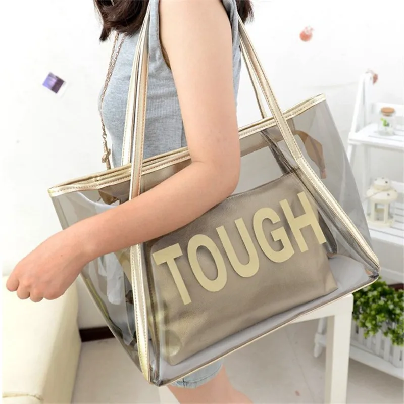 

Водонепроницаемая прозрачная модная пляжная сумка с надписью Jelly, новинка 2020, сумка на плечо, вместительные повседневные тоуты, Женский кош...