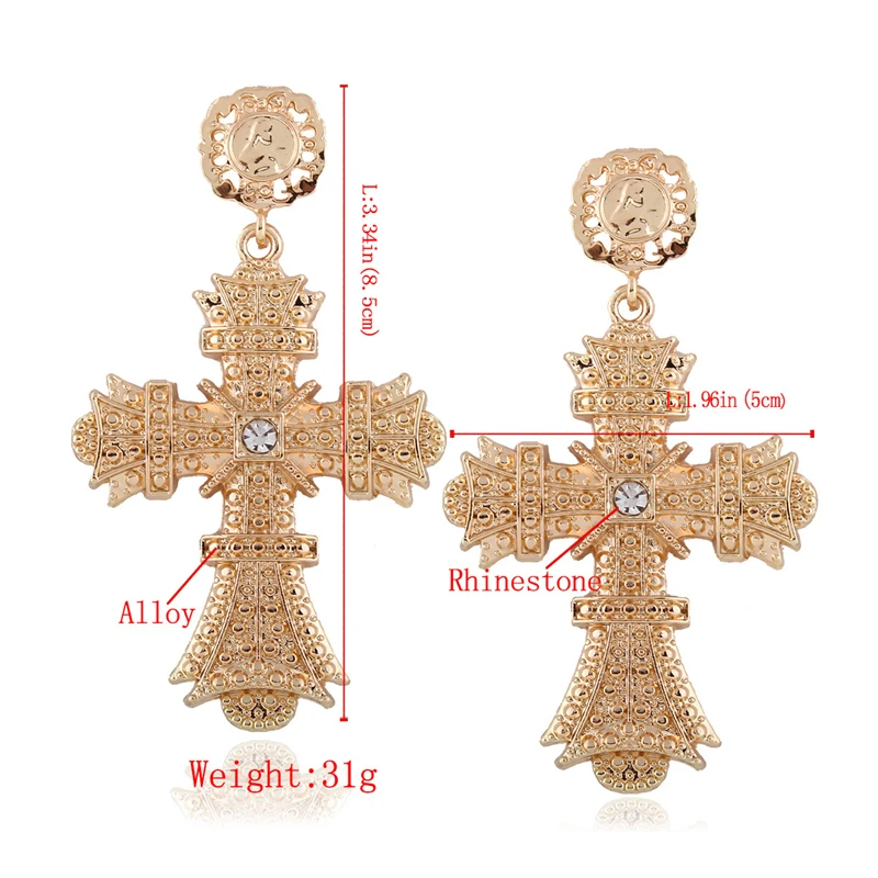 

Classical Cross Baroque Drop Dangle Earrings for Women Rhinestone Crystal Earrings Big Cross Earrings Jewelry Bar Party Gifts