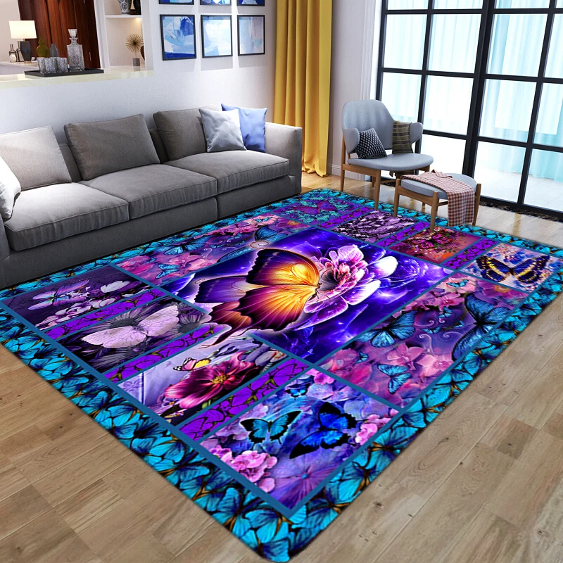 

Gorgeous Butterfly 3D Carpets For Home Living Room Bedroom Decor Colorful Flower Printed Floor Mat Anti-slip Bathroom Large Rugs