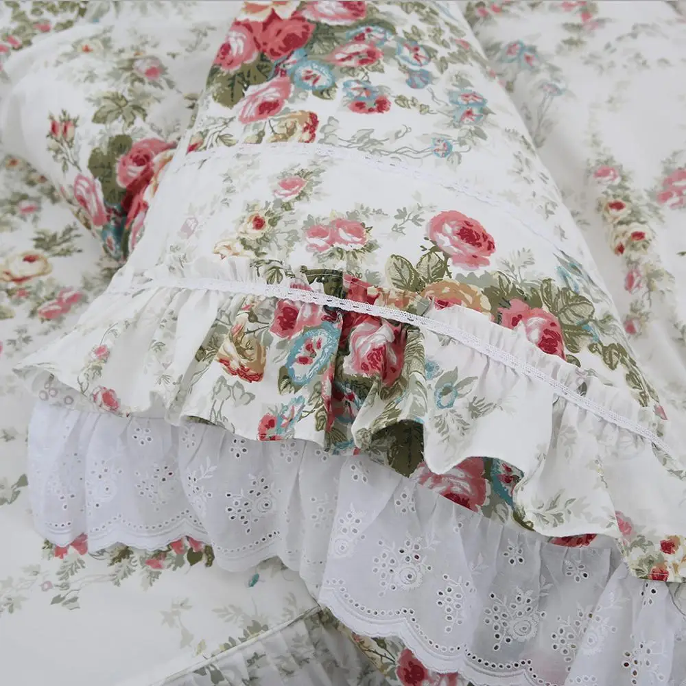 Бесплатная доставка 100% хлопок Корейская принцесса цветочные оборки вышитые