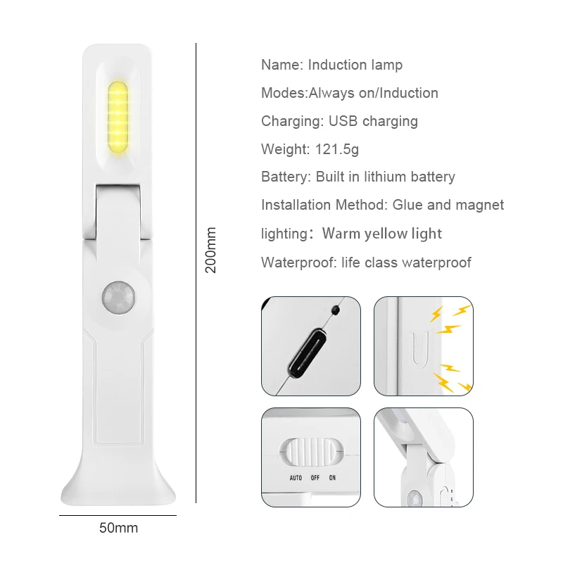 

White/warm Motion Sensor Night Light LED USB Rechargeable Energy-saving Bedroom Washroom Stairs Intelligent Body Induction Lamp