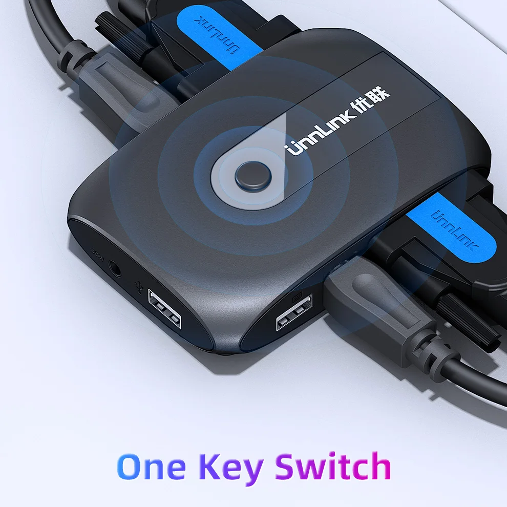Unnlink 2X1 DVI KVM переключатель коробка селектор переключатель DVI 2 в 1 выход Обмен USB 2,0 монитор мышь Клавиатура для 2 компьютера Ноутбуки ПК