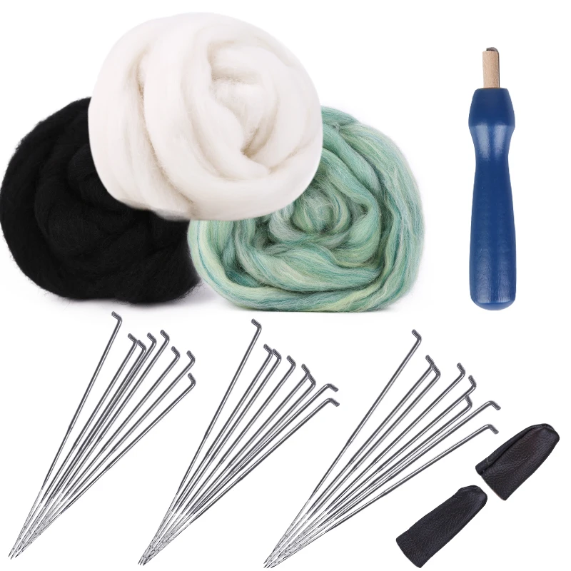 

LMDZ 3 Colors Needle Felting Wool (30g/Colors), Needle Felting Tool with 24PCS Felting Needles, Finger Cots and Wooden Felting