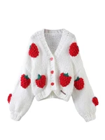 womens open front cardigan sweet 3d flowerfruitcloud long sleeve cable knit sweater