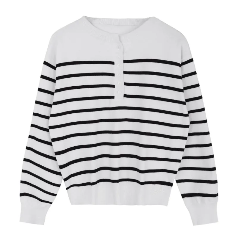 

Женский Повседневный вязаный свитер, пуловер в полоску с длинным рукавом и круглым вырезом для взрослых, весна-осень