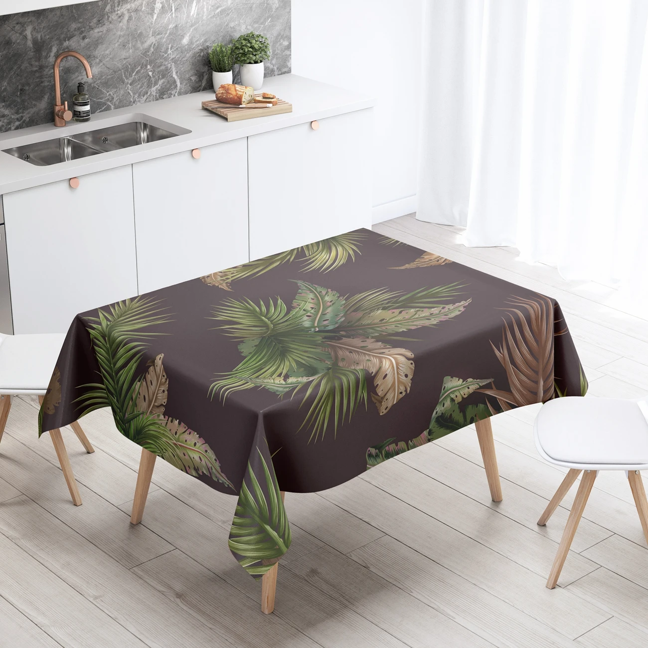 

Прямоугольная скатерть в скандинавском стиле для стола, водонепроницаемый декоративный чехол из полиэстера с белыми растениями, защита от ...