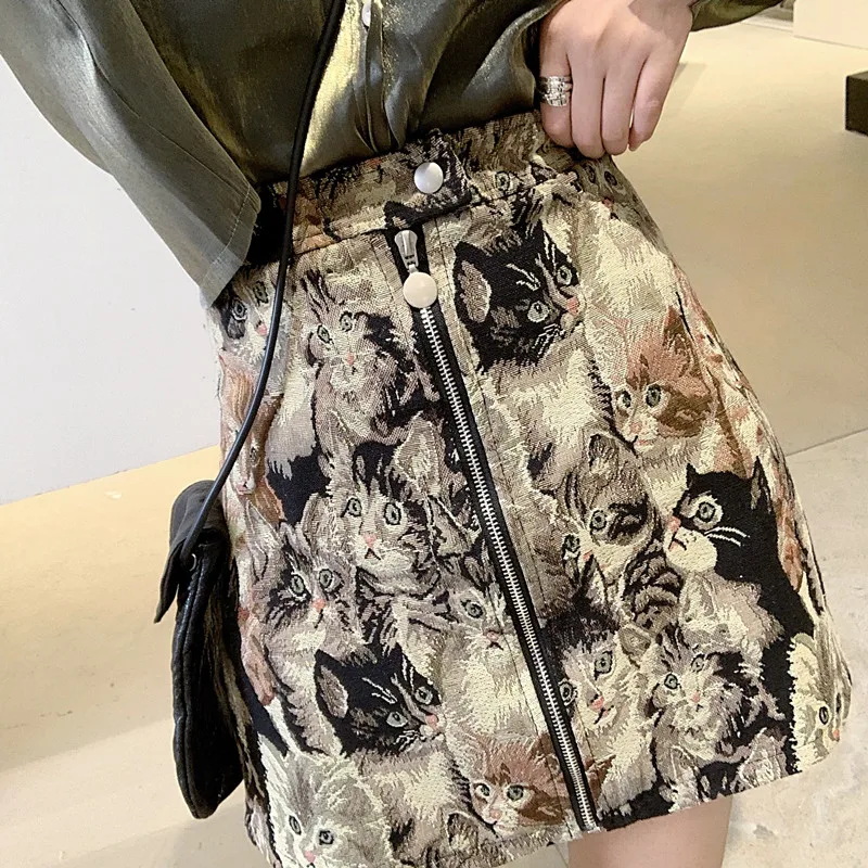 Юбка-карандаш женская с вышивкой винтажная Клубная мини-юбка мультяшным принтом