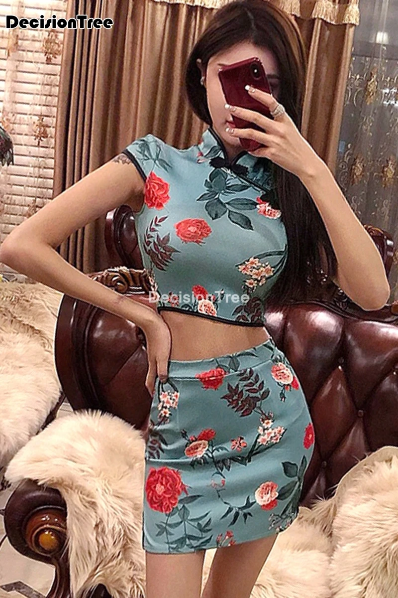 2021 Сетчатая ткань Китайское платье Ципао женское белье набор воротник стойка