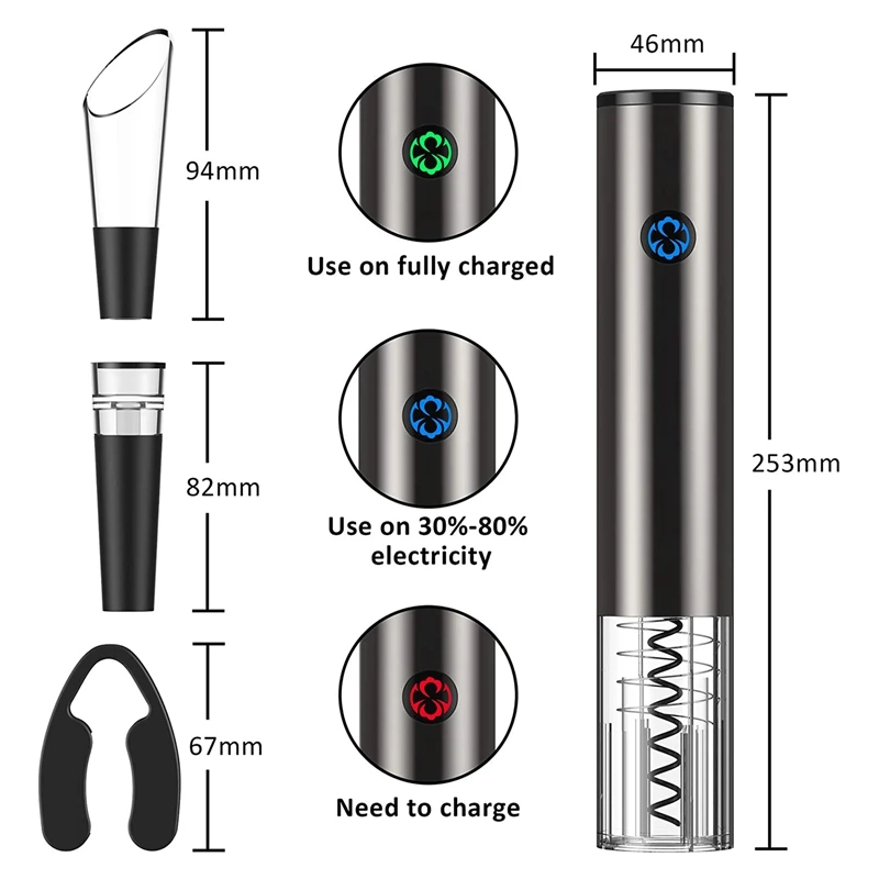 Electric Wine Opener 6 In 1 Set Automatic Electronic Bottle Rechargeable With Charging Base | Дом и сад