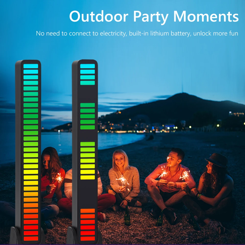 

Type-C APP Control RGB 32 LED Voice-Activated Pickup Rhythm Jazz Black Piano White Light Lamp Bar for Car Party Computer