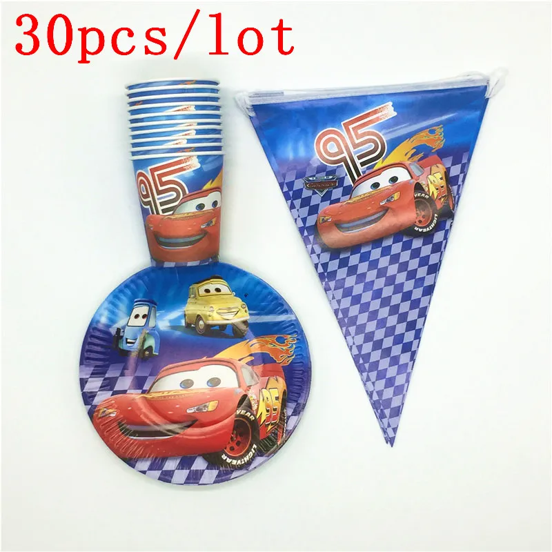 30 шт./60 шт. disney мультфильм Автомобильная тематическая Печать молния McQueen Дети День рождения украшения чашки тарелки флаги поставки
