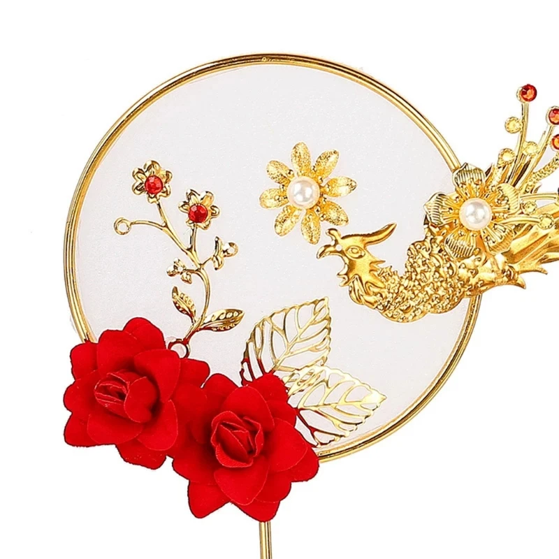 

Alloy Phoenix Cake Decoration Red Rose Cake Topper for Chinese Wedding Anniversary Party Decor