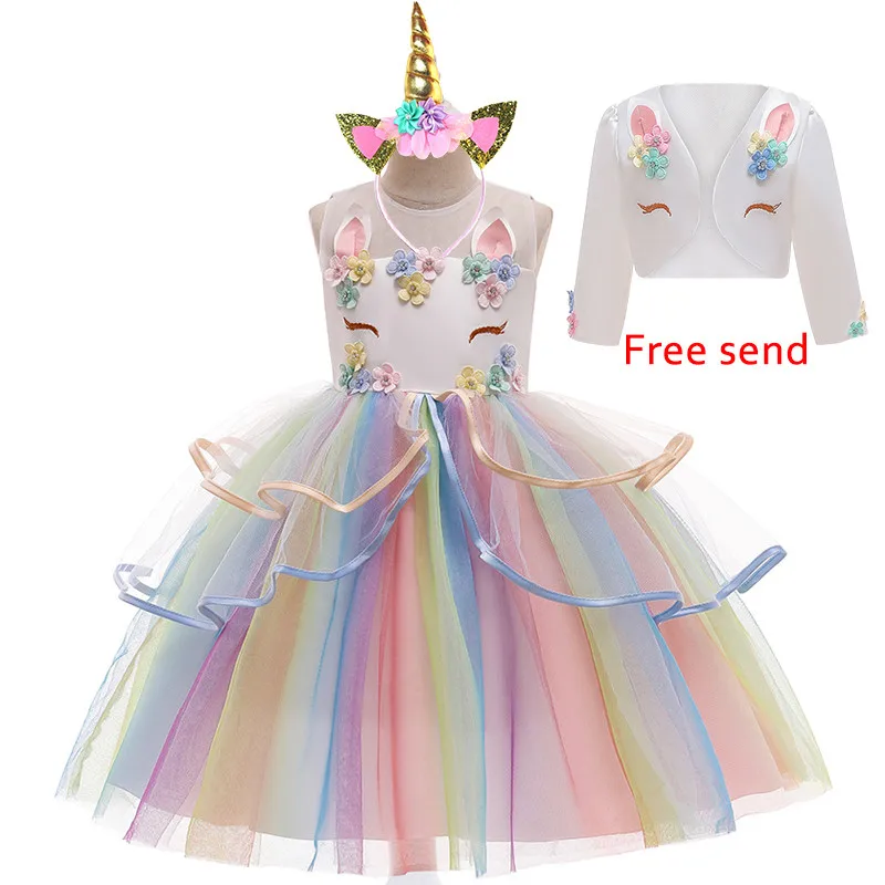 Детское свадебное платье с единорогом для девочек Длинное торжественное первого