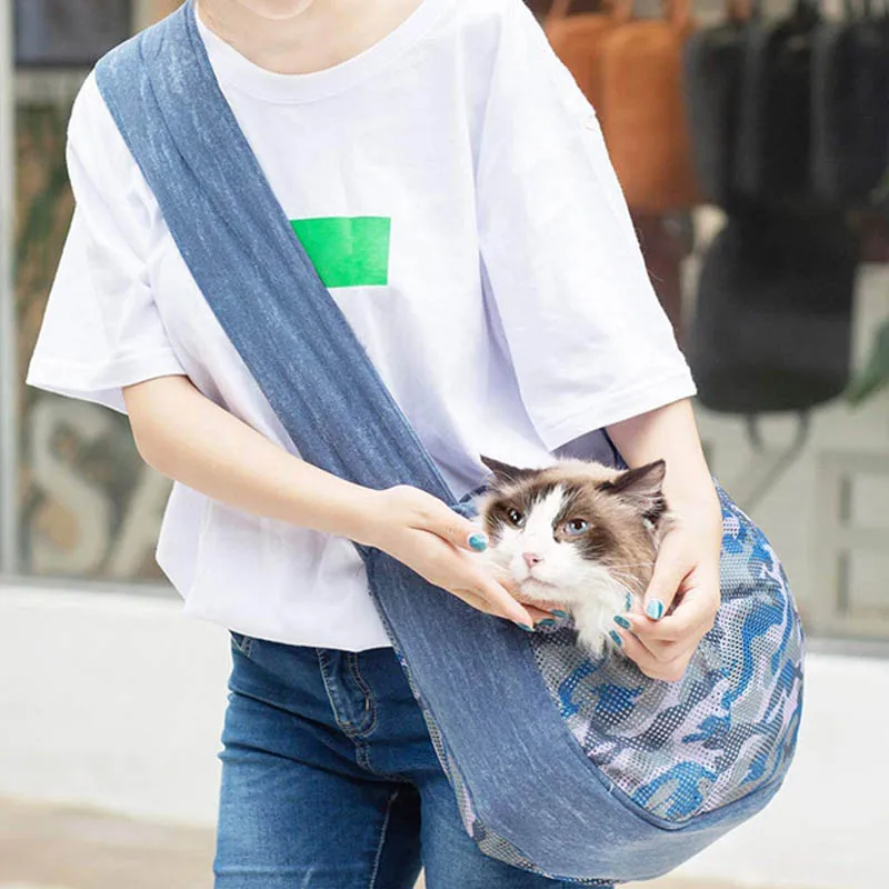 

Mesh Folding Pet Dog Carrier Backpack Outdoor Travel Handbag Canvas Single Shoulder Sling Tote Bag Cat Puppy Carry Front Bag