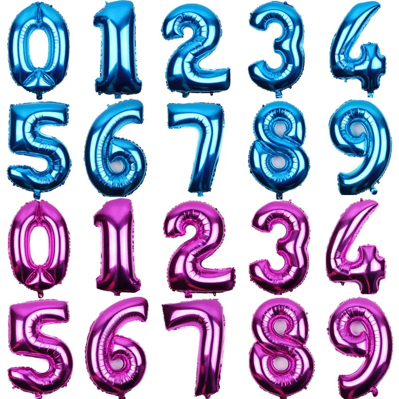 32 дюйма номер воздушный шар из фольги розового цвета: золотистый серебристый