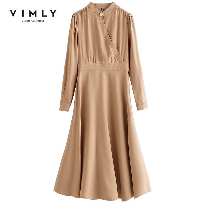 Платье женское с воротником-стойкой высокой талией и длинным рукавом F5839 |