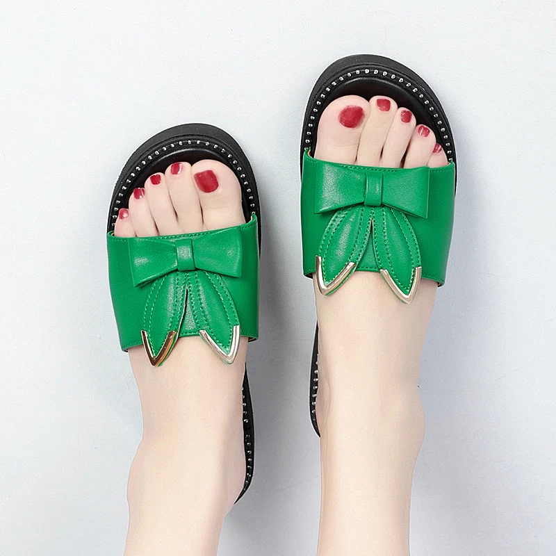 Женские шлепанцы AIYUQI на платформе из натуральной кожи большие размеры|Тапочки| |