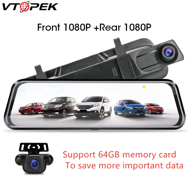 10 &quotАвтомобильный видеорегистратор с сенсорным экраном 1080P фронтальная/задняя