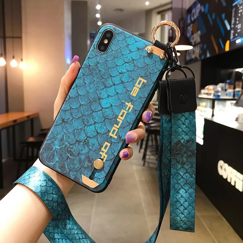 Чехол для Samsung Galaxy S20 Ultra Plus A71 A51 A70 A50 S8 S9 S10 Note 10 чехол на запястье с рыбьей чешуей |