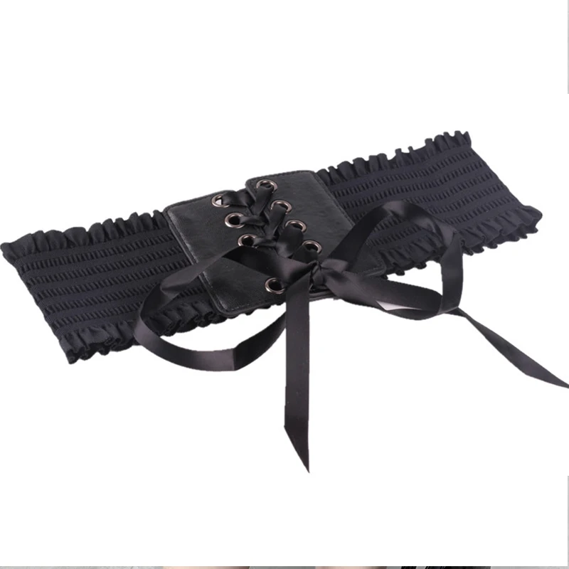 InsGoth растягивающиеся черные ремни женские модные кожаные на шнуровке готические