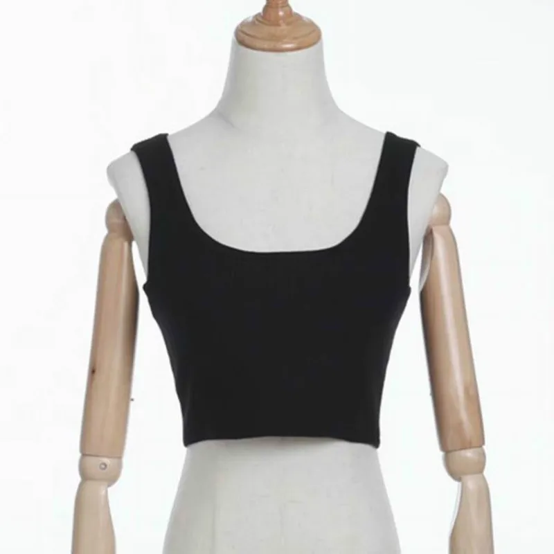 

Style Tight Short Elastic Knitted Square Collar Camisole Women's Outer Wear Summer Wide Shoulder Strap Sleeveless Base Shirt