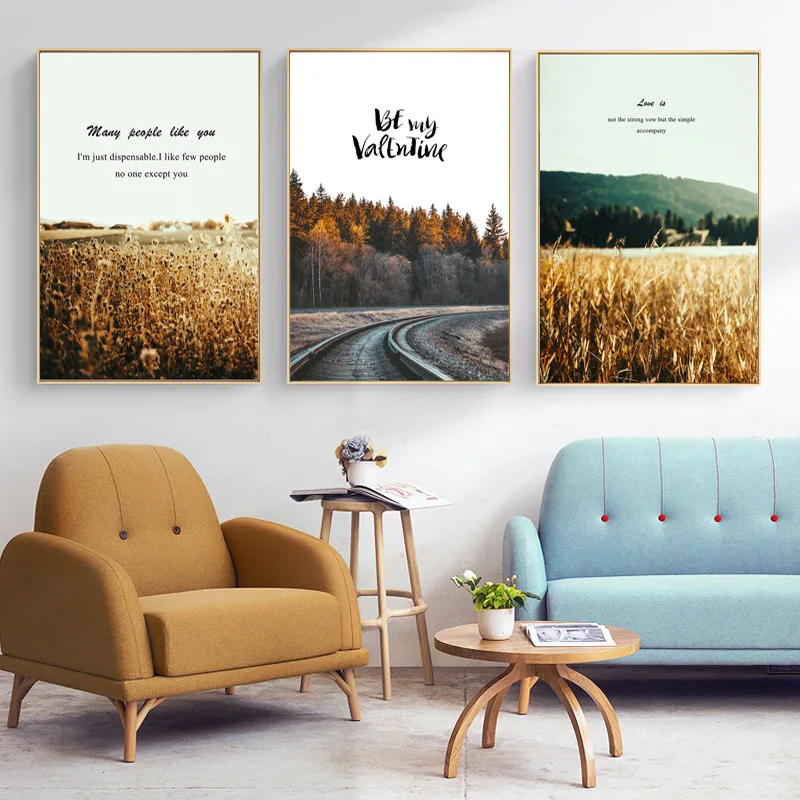 

Modern simple and beautiful landscape decoration painting Nordic golden wheat field natural landscape mural print canvas poster