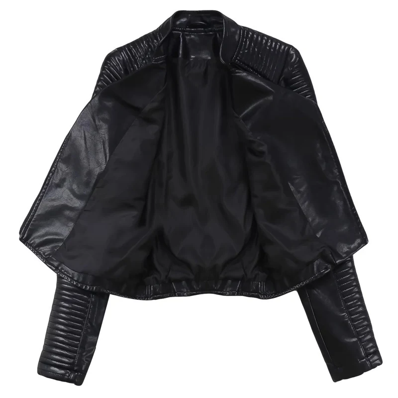 Куртка женская из искусственной кожи на молнии в байкерском стиле|black faux leather