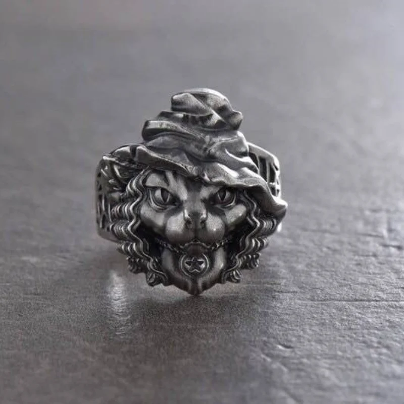 

Retro Hat with Long Hair Cute Animal Kitty Valentine's Day Gift Ladies Ring Punk Style Ring Can Be Wholesale