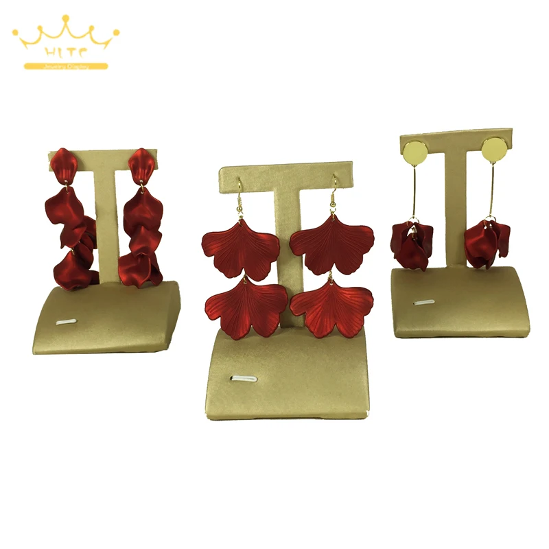 

T Shape Gold PU Earrings Props Counter Jewelry Earrings Studs Base Jewelry Display Stand Bracket 3pcs/lot