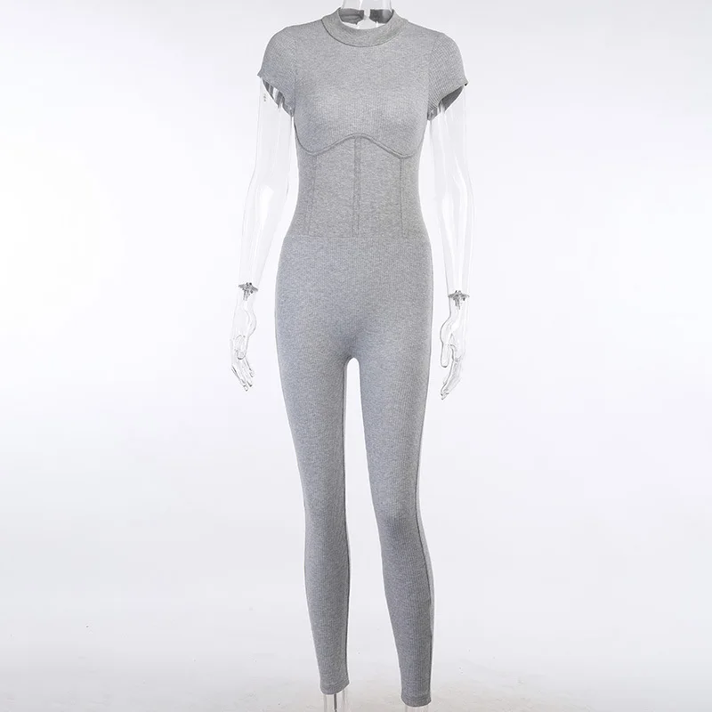 Обтягивающий комбинезон с вырезом на спине Для женщин 2021 короткими рукавами для