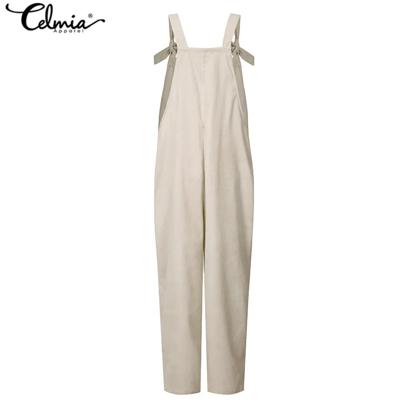 Женский вельветовый комбинезон Celmia без рукавов на бретельках однотонный