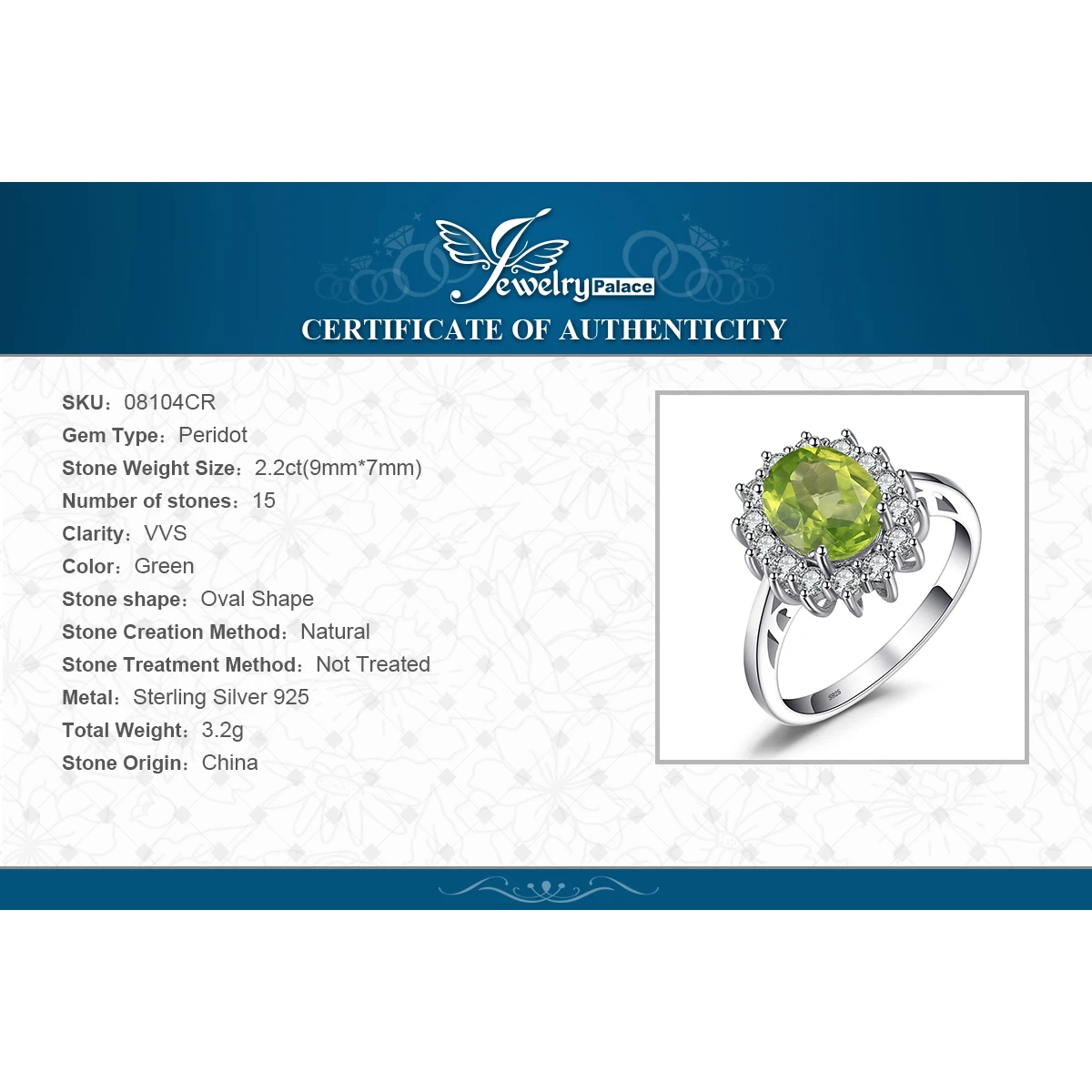 Jewelrypalace 2.74ct Принцесса Диана Уильям Кейт Миддлтон Натуральный Зеленый Перидот Обручение кольцо стерлингового серебра 925 для Для женщин