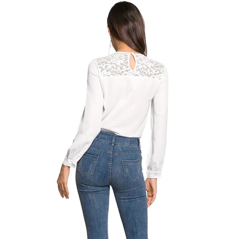 Офисная кружевная шифоновая женская рубашка открытая Лоскутная блуза с длинным