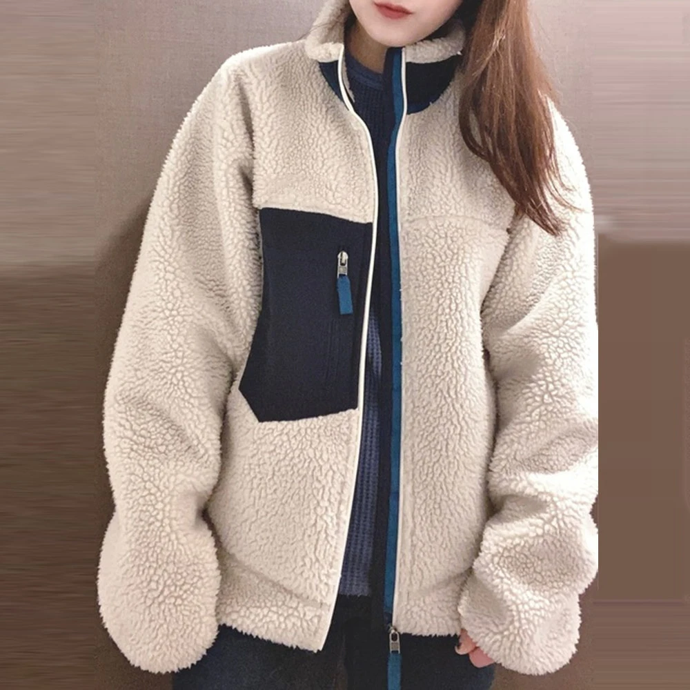 

2021 Winter Women's Jacket Color Block Patchwork Casual Loose Warm Tops Korean Fashion Outwear Overcoats Versatile Woman Clothes