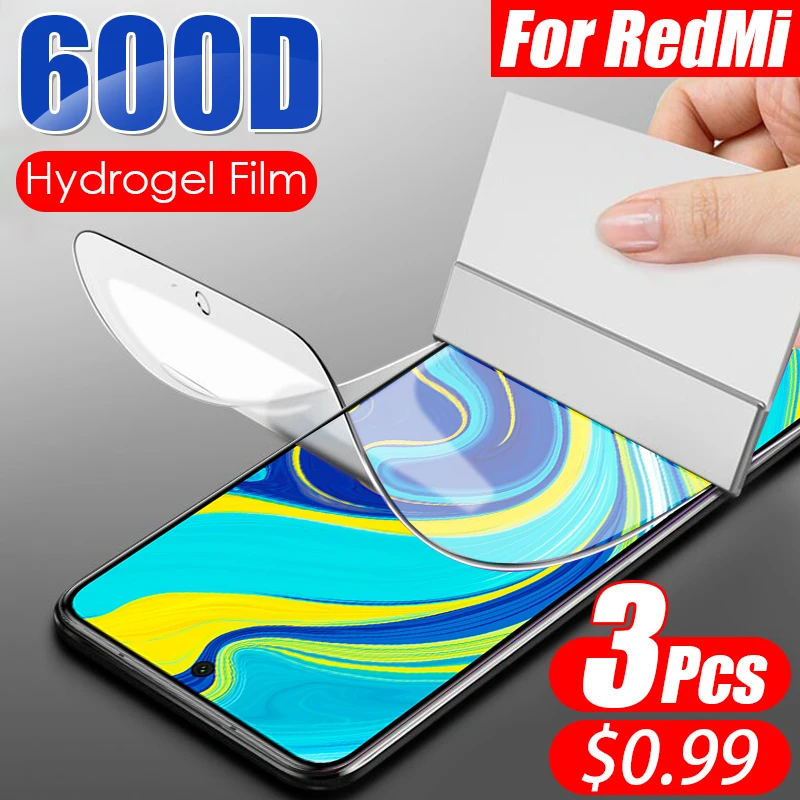 600D 3 шт Гидрогелевая мягкая пленка для Xiaomi Redmi Note 8 7 6 9 Pro Max 8T 9S Защита экрана 7A 8A