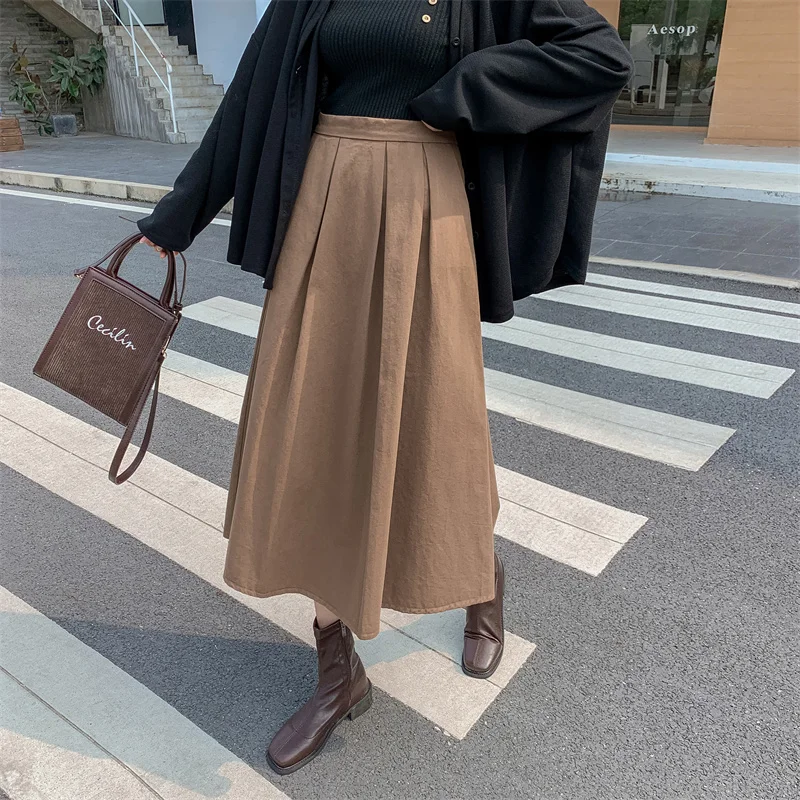 

Black Cotton Long Plus Large Size Oversize Korean Style Fashion Autumn Women'S Clothing Vintage 2021 Casual High Waist Skirts