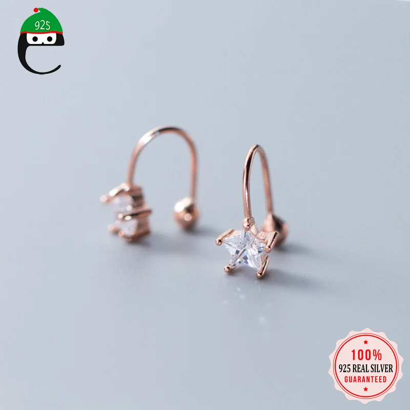 ElfoPlataSi 925 Настоящее серебро 925 пробы звезда Cz серьги-клипсы для девочек-подростков без Сережки для пирсинга ювелирные изделия XY1044