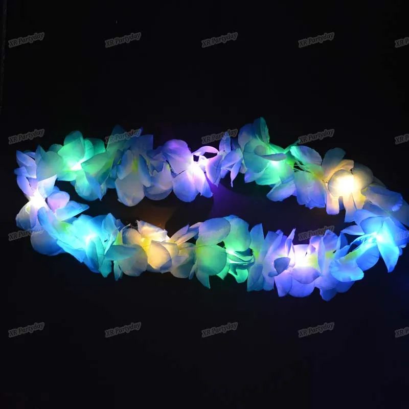 Hawaiian LED Light-Up Hula Leis Garland Necklace, Neon Flower Wreath for Wedding, Rave, Tropical Birthday, and Luau Party Supplies image 2