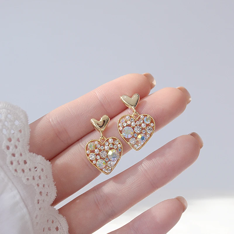 

Ins Hot 14k Real Gold Jewelry Heart Full Diamonds Earrings for Women Top High Quality AAA Shiny Zirconia S925 Silver Needle Gift