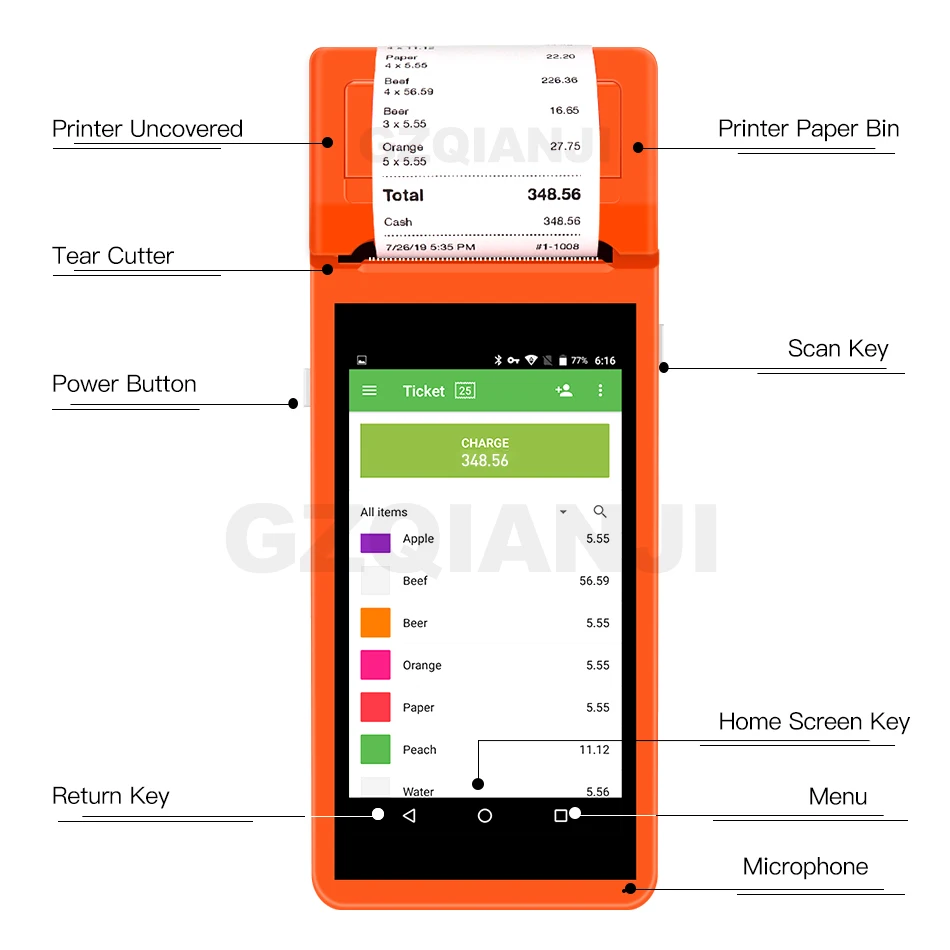 PDA POS портативное устройство pos-терминал Встроенный термопринтер bluetooth 58 мм wifi Android прочная PDA камера для считывания штрих-кода сканер 1D 2D