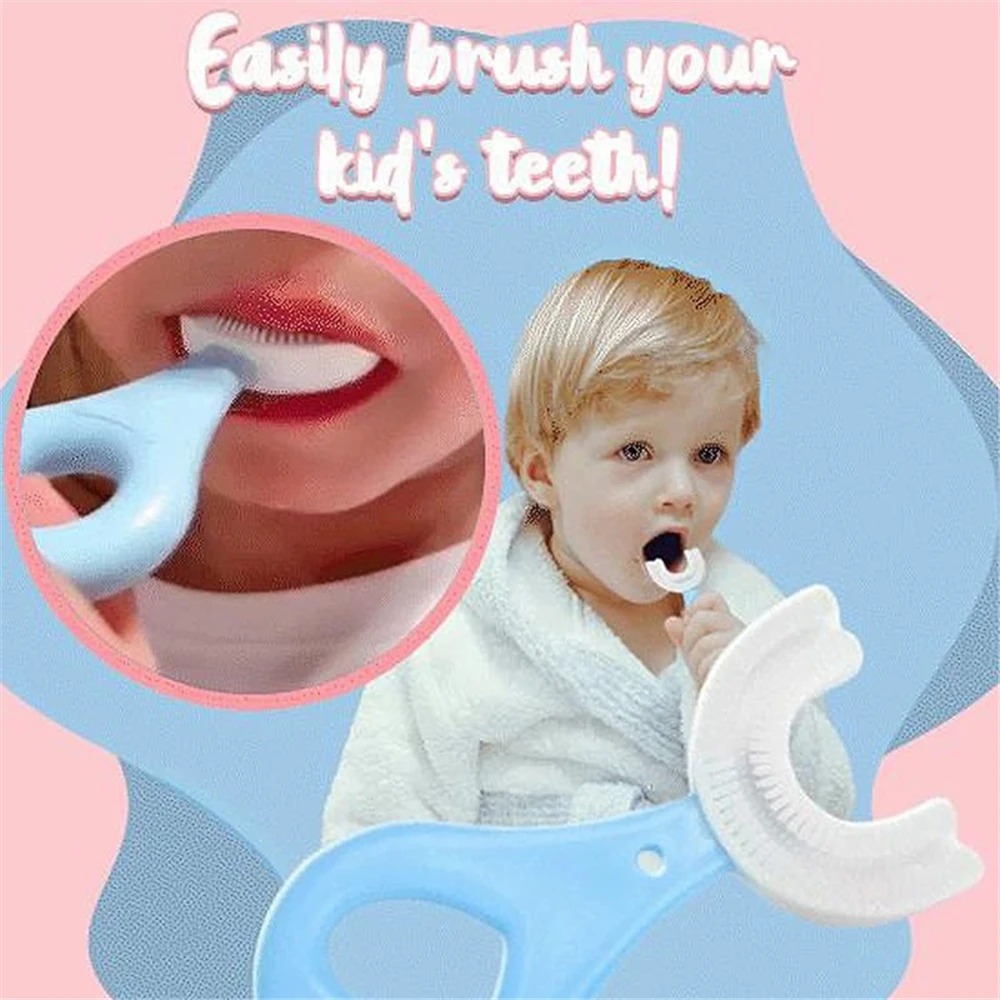 Cepillo de dientes en forma de U para ni&ntilde;os, mordedor infantil de 360 grados, cepillo de silicona para ni&ntilde;os peque&ntilde;os, cuidado bucal, limpieza-3