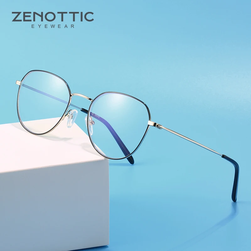 

ZENOTTIC Metal Round Blue Light Blocking Computer Glasses For Women Men Anti Blue Ray Goggles Optical Myopia Spectacle Frames