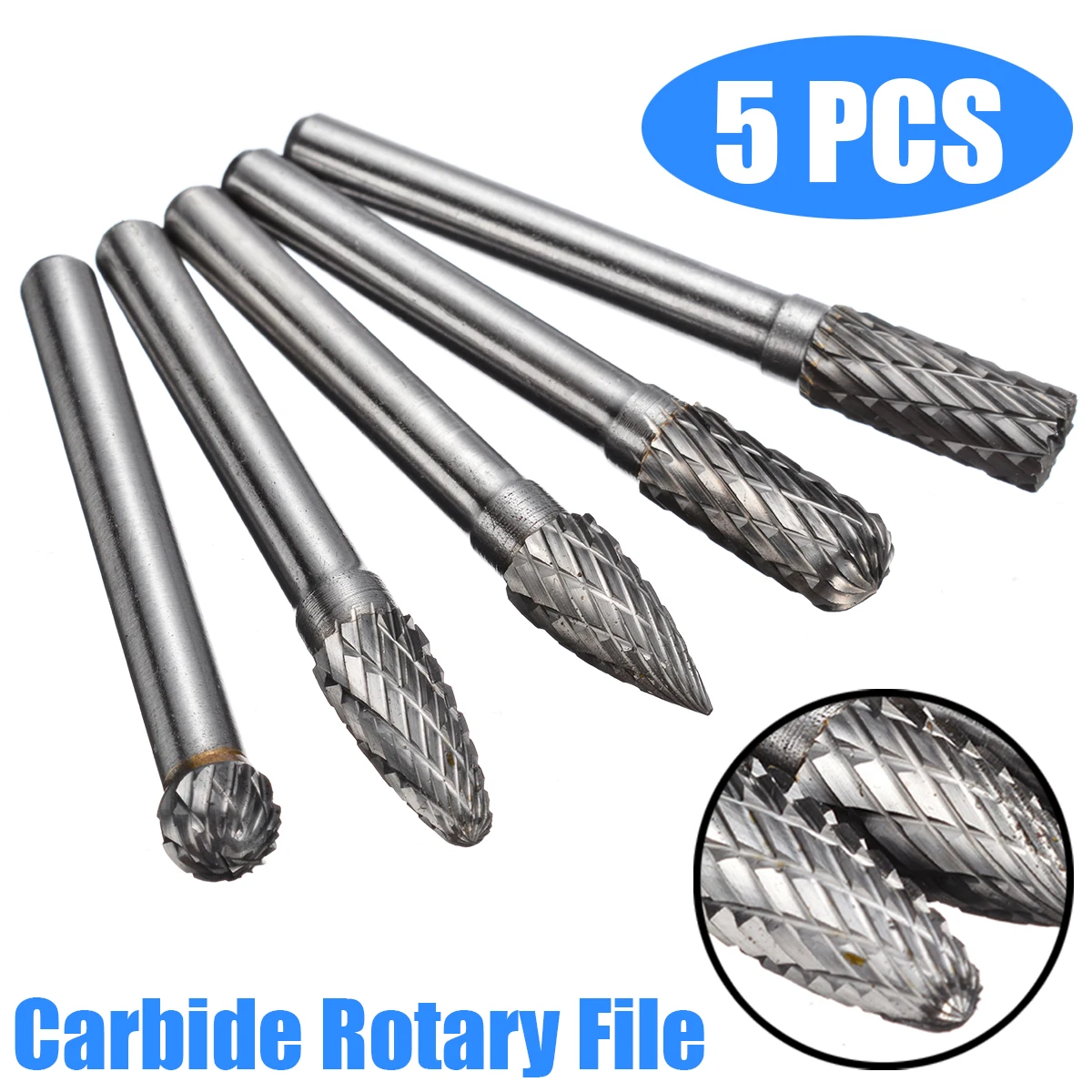 

5Pcs Tungsten Carbide 8mm Rotary Burr Cutter Set Grinder Rotary Tool 6mm Shank Bit 50-60mm Length Milling Cutter Engraving Bit