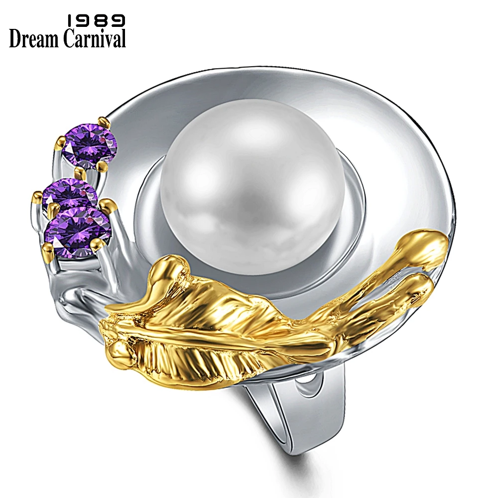 DreamCarnival1989 Brand Original Big Feminine Rings for Women Ladies Wedding Elegant Party Pearl Zircon Jewelry Hot Pick WA11873