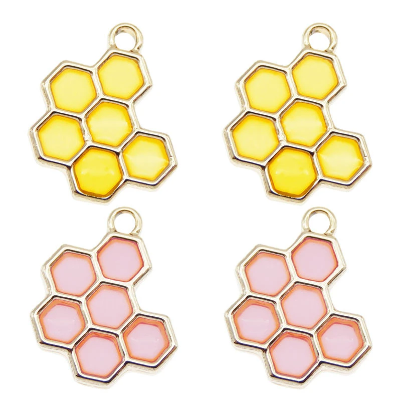 6 шт. эмалированные Подвески Julie Wang в форме сот Смешанные розовые и желтые