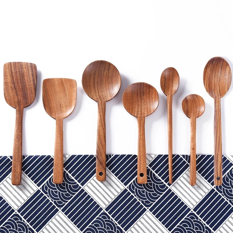 

7PCS/SET Tableware Wooden Spatula Spoon Rice Soup Cooking Spoons Shovel Scoop Handmade Home Kitchen Tool Set