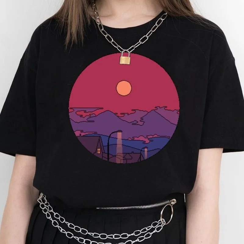 

Queen-XSX Japanese Painting Sundown Unisex Tshirt Tumblr Fashion Kanagawa TShirt Short Sleeve Cotton Tee