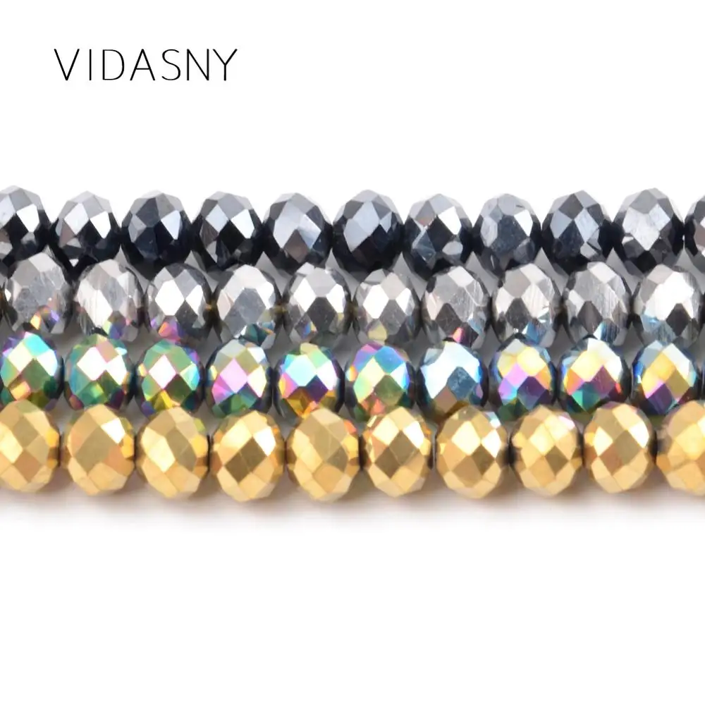 

Natural Stone Silver Plated AB Faceted Austrian Crystal Beads For Jewelry Making 4mm-12mm Spacer Loose Beads Diy Bracelet 15''
